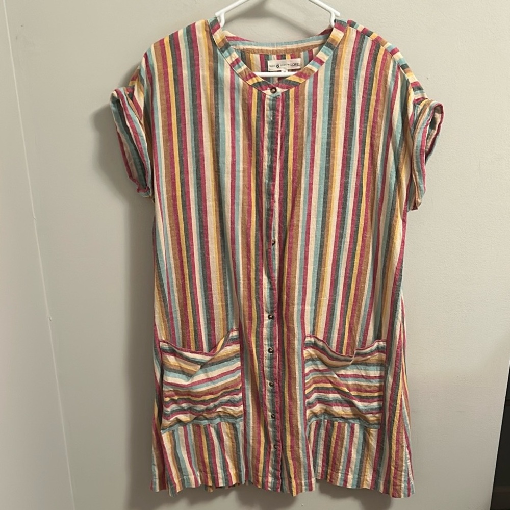 LOFT Colorful Striped Button-Up Dress